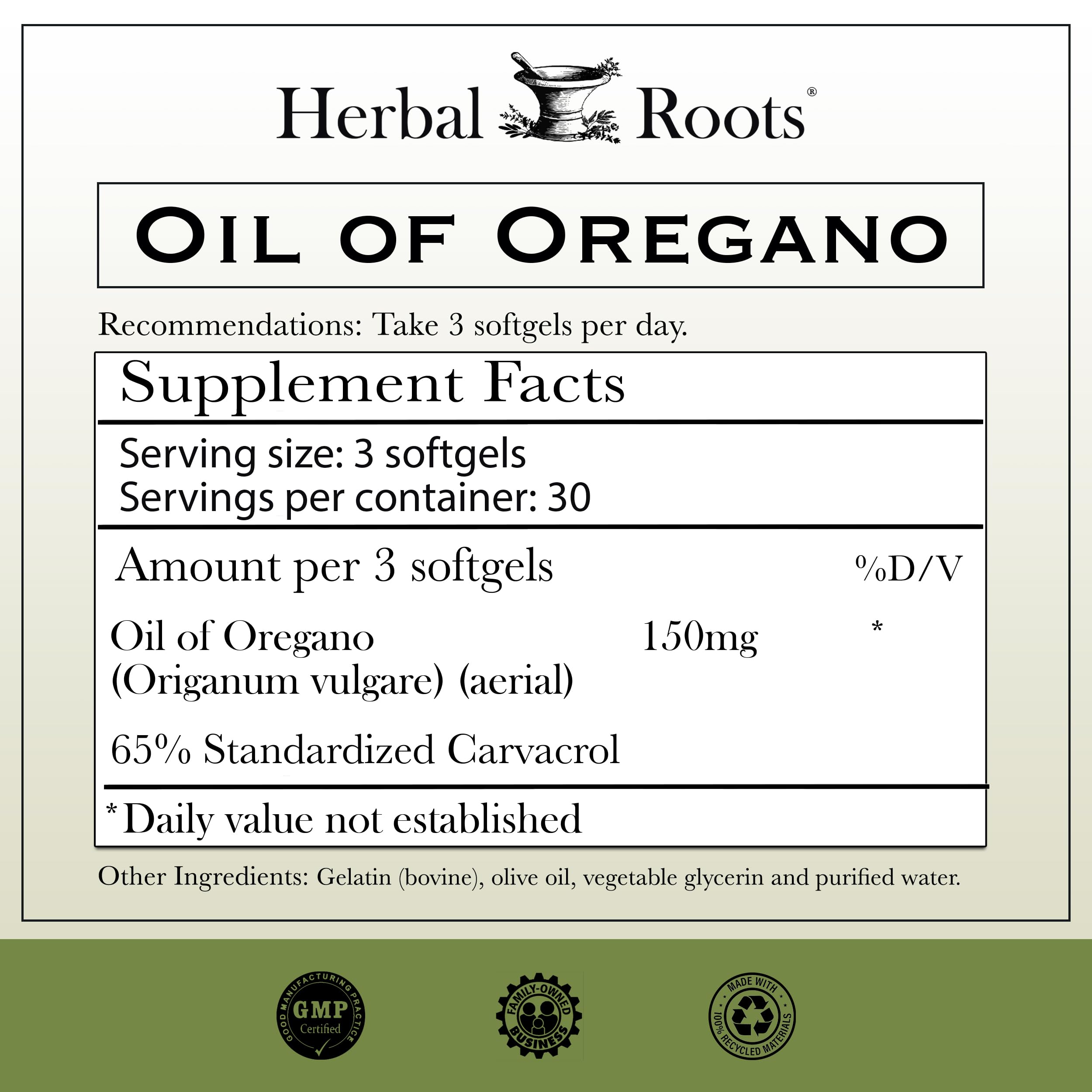 Herbal Roots Mediterranean oregano oil bottle for daily supplementation.
