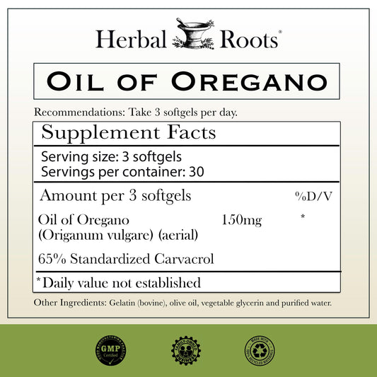 Herbal Roots Mediterranean oregano oil bottle for daily supplementation.