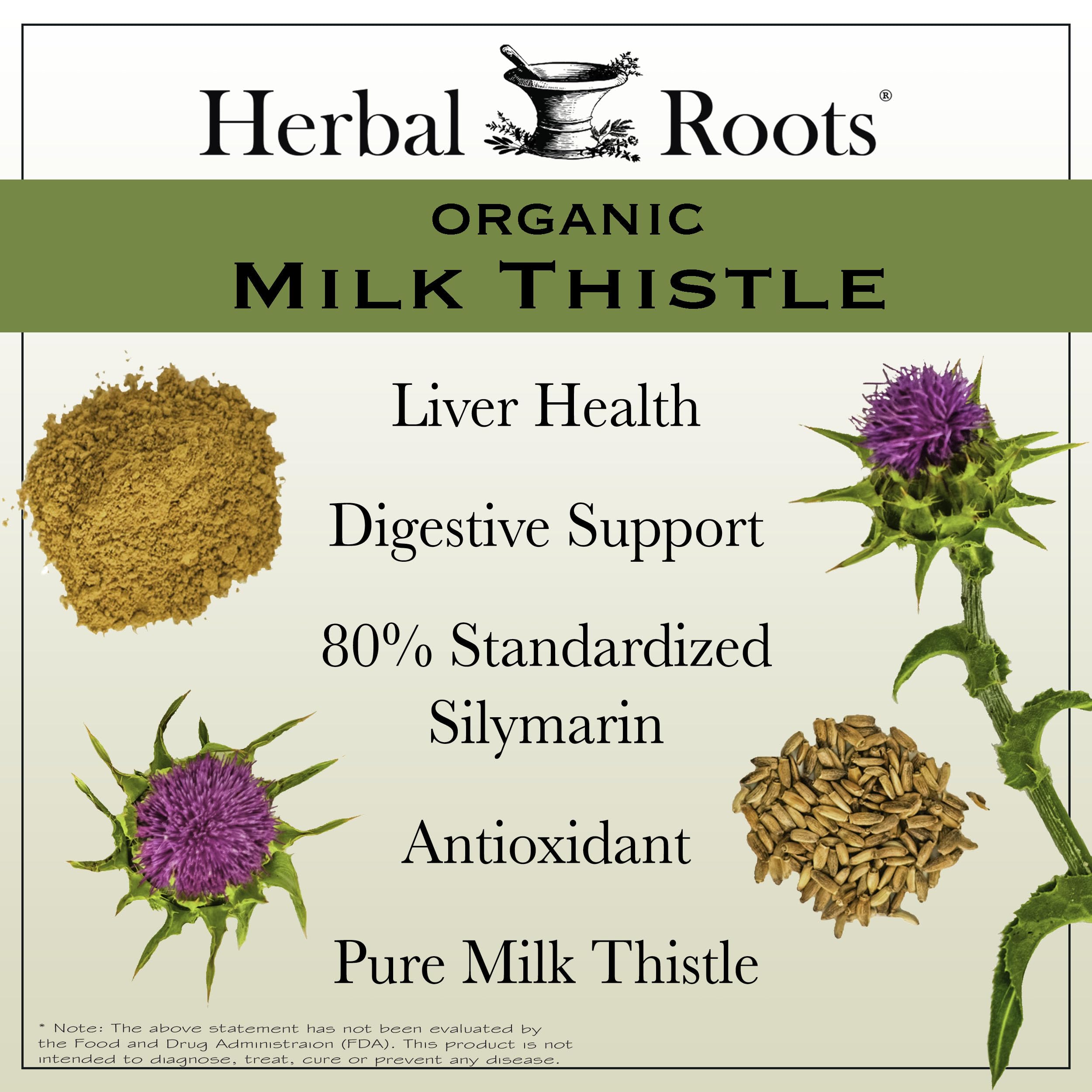 Herbal Roots Milk Thistle capsules closeup – extra strength silymarin for potential liver support.
