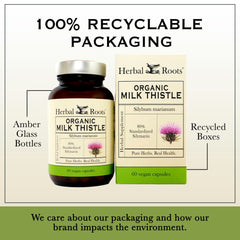 Herbal Roots Milk Thistle packaging natural – evidence of pure ingredients with no binders or fillers.