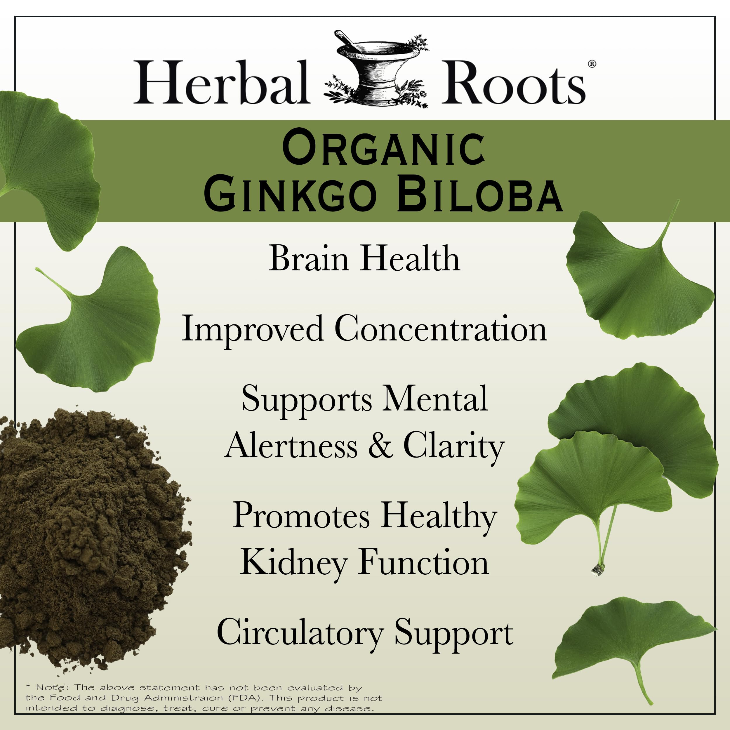 Herbal Roots Organic Ginkgo biloba bottle front – pure ingredients for everyday wellness.
