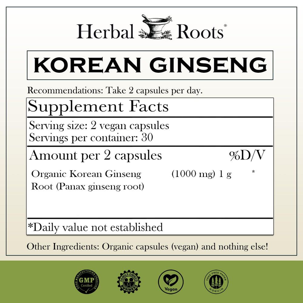 Herbal Roots Organic Korean Ginseng Roots highlighting natural source and purity