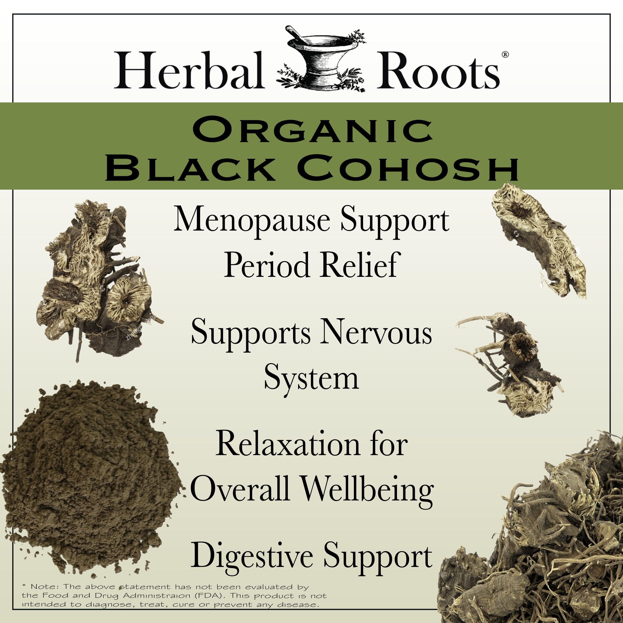 Herbal Roots USDA organic seal on Black Cohosh packaging.