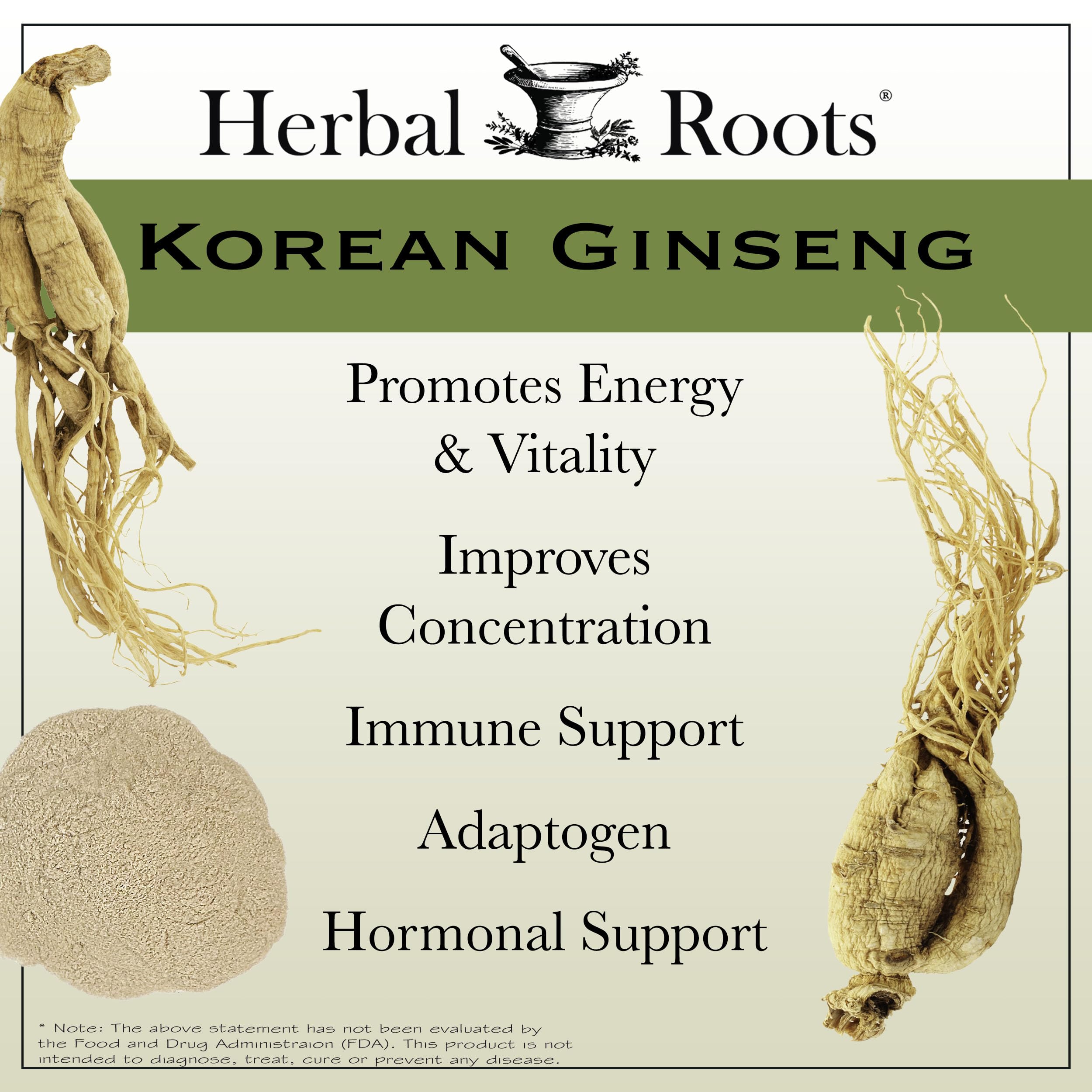Herbal Roots Panax Ginseng Powder ingredients emphasizing purity with no additives