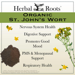 Herbal Roots St Johns Wort packaging highlighting cGMP quality and third-party testing