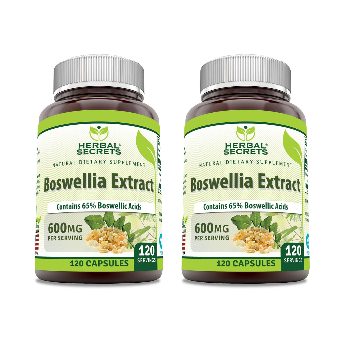 Herbal Secrets Boswellia Serrata extract capsules bottle for non-GMO gluten-free daily use