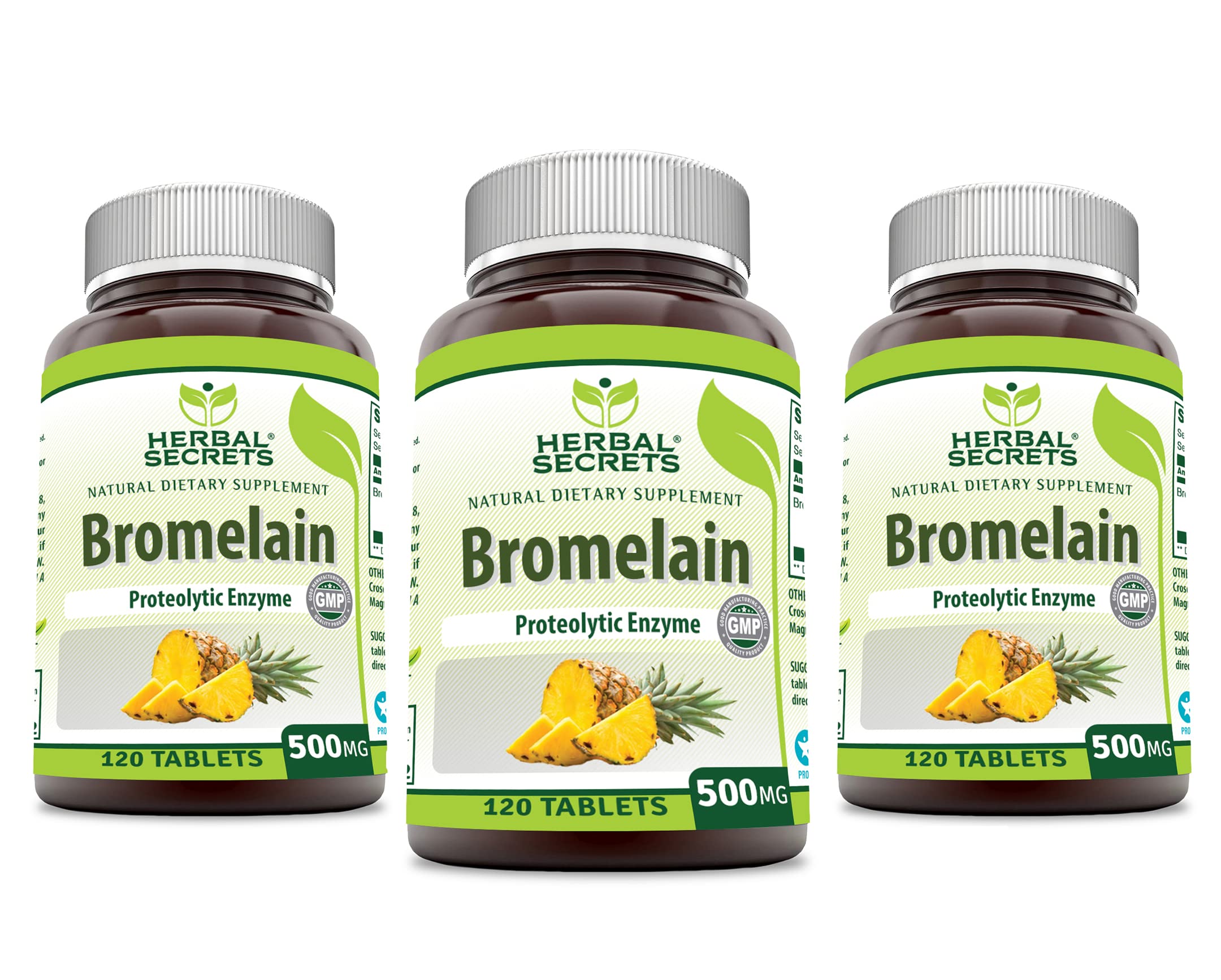 Herbal Secrets Bromelain 500 mg bottle for daily digestive support