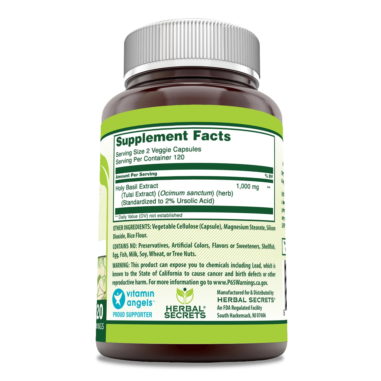 Herbal Secrets Holy Basil pour image suggests convenient daily dosing on the go