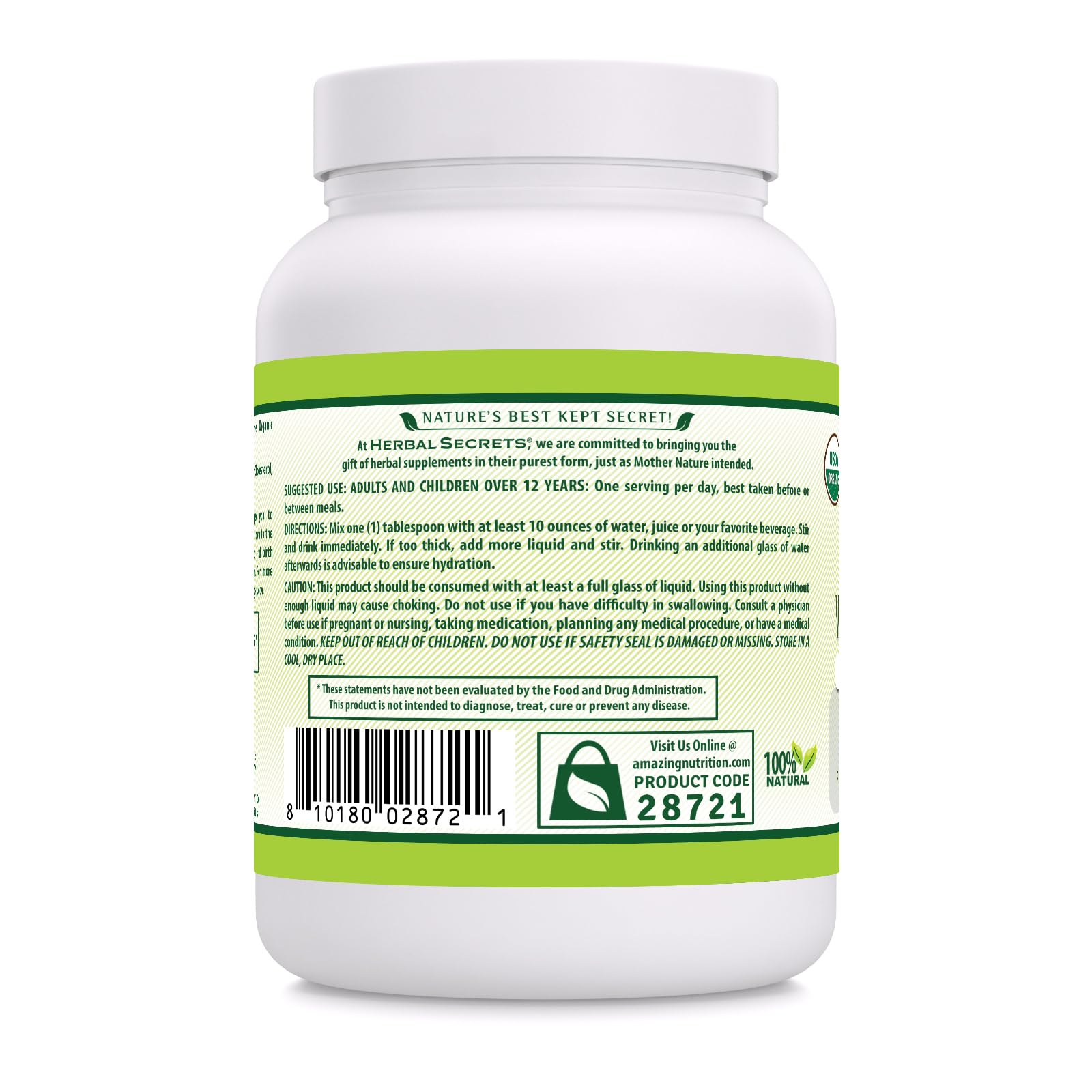 Herbal Secrets USA-made label emphasizes guaranteed purity and potency.