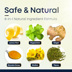 Herbal Tea Therapy BREATHE ingredients, peppermint, thyme, mullein for mucus comfort.