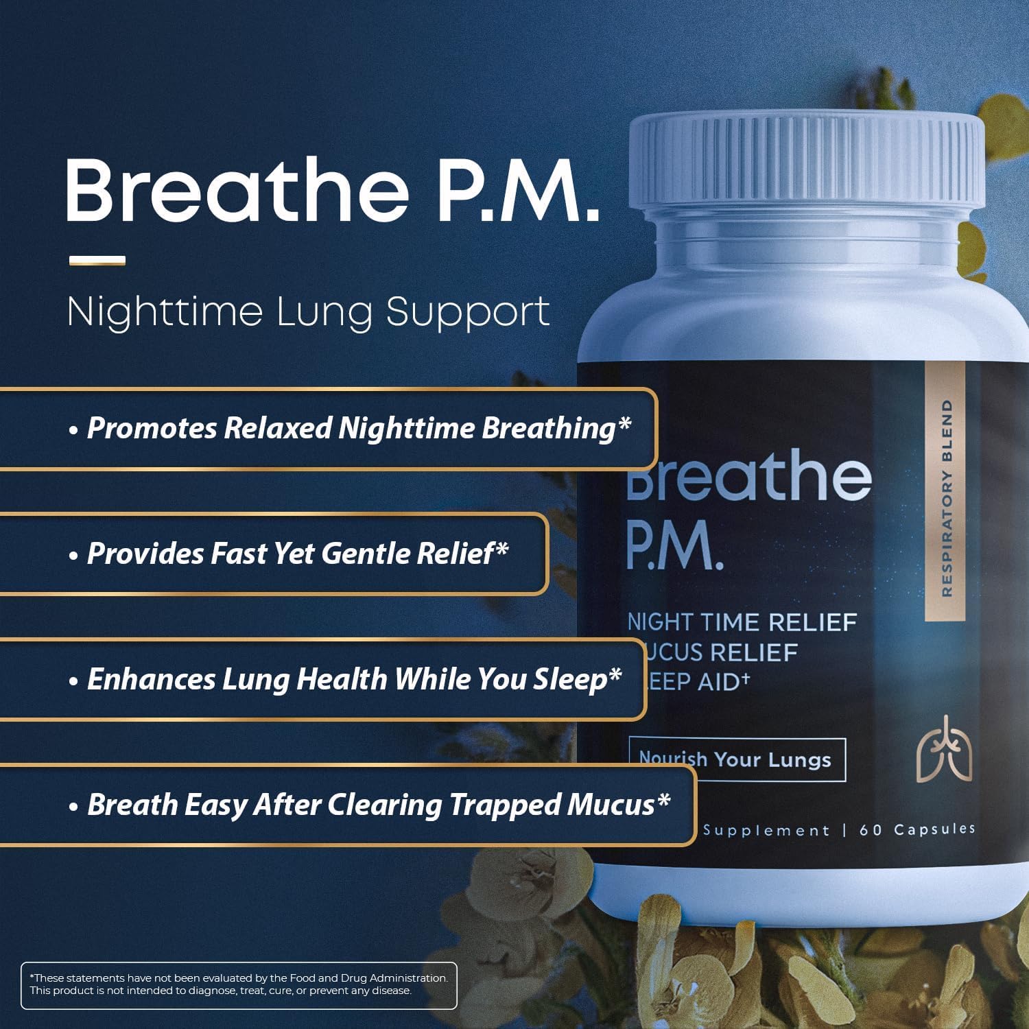 BREATHE PM capsules closeup showing easy nightly dosing
