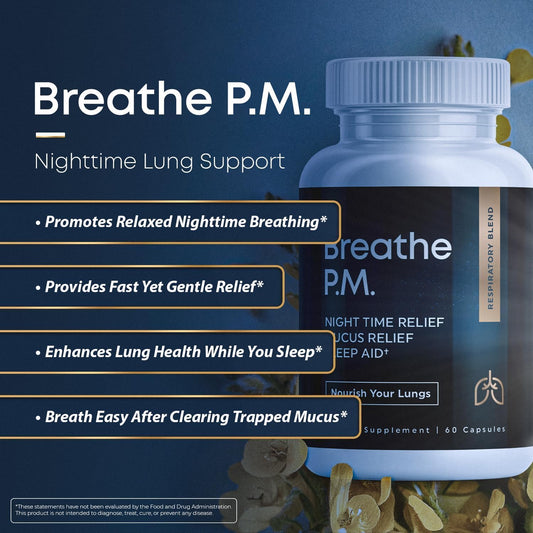 BREATHE PM capsules closeup showing easy nightly dosing
