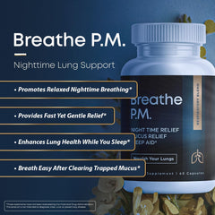 BREATHE PM capsules closeup showing easy nightly dosing