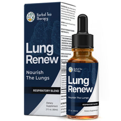 Herbal Tea Therapy Lung Renew bottle pour for convenient daily lung support.