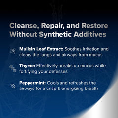 Lung Renew mullein drops peppermint essence for cooling airway relief.