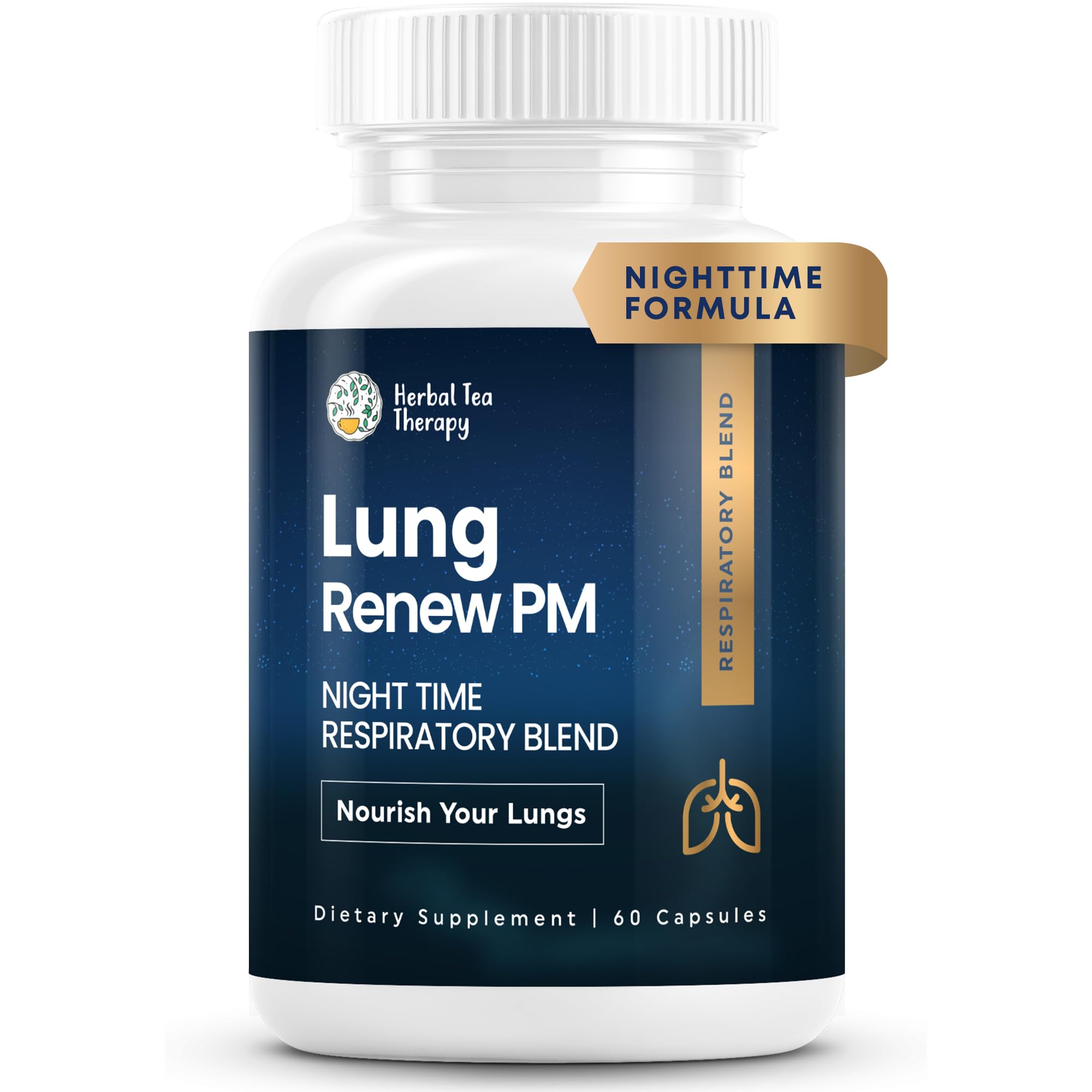 Herbal Tea Therapy Lung Renew PM bottle front showing night-time respiratory support vibe