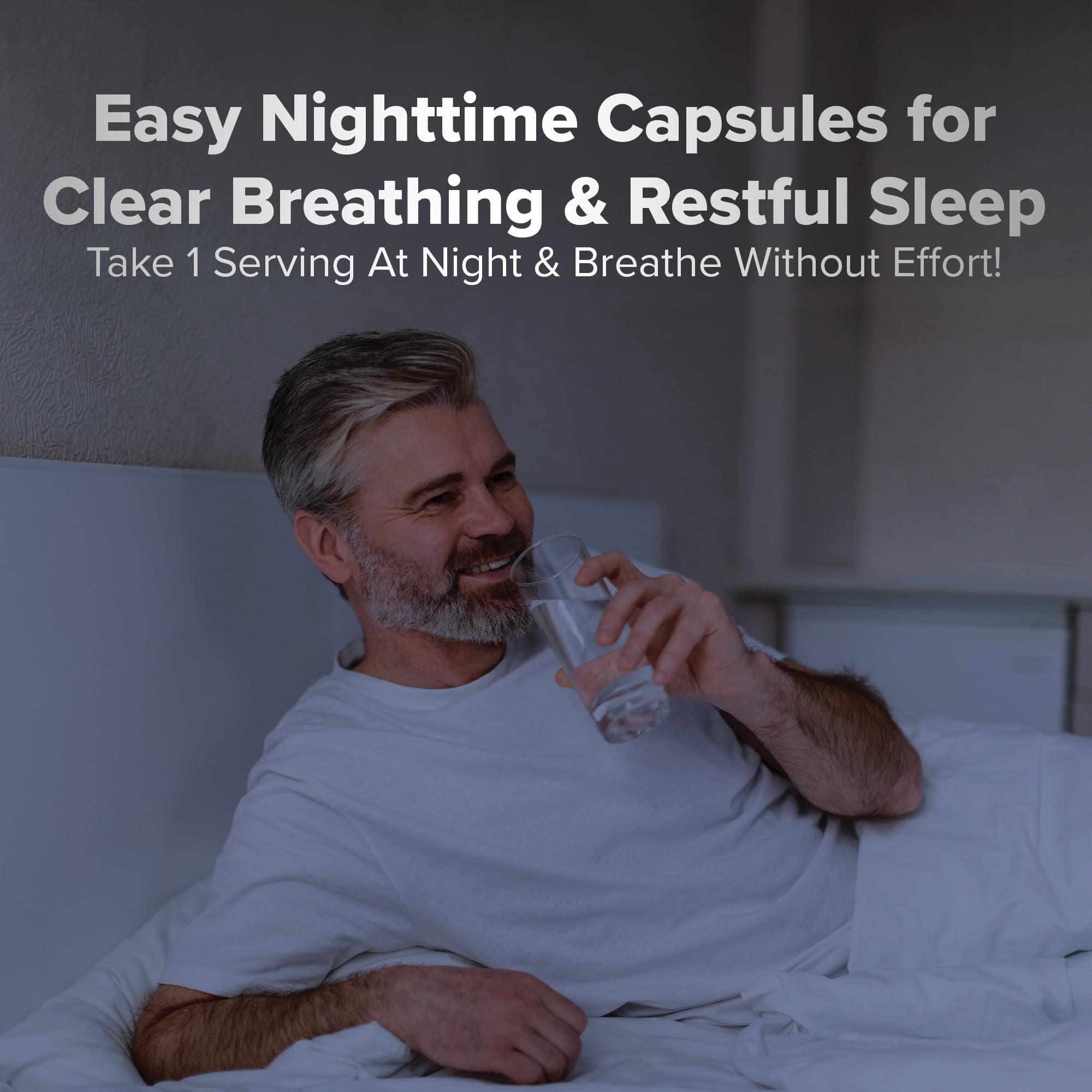 Lung Renew PM capsules close-up with mullein, peppermint, thyme blend for nightly support