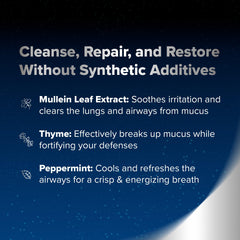 Lung Renew PM label close-up highlighting GMO-free USA-made formula by Herbal Tea Therapy