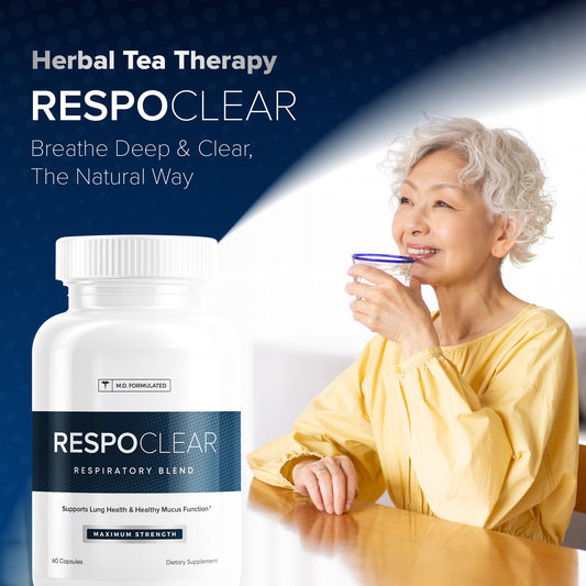 RespoClear bottle label highlighting NAC, elderberry and quercetin