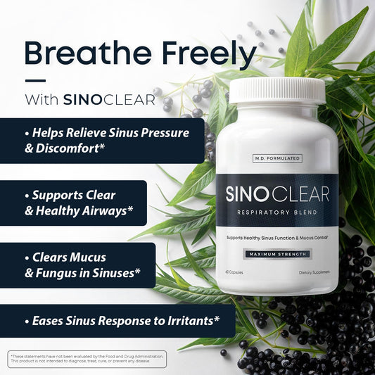 SinoClear bottle side label shows NAC and Thyme Leaf ingredients