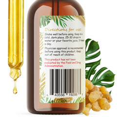 Herbal Wellness Hawaii frankincense liquid extract drops on glass for beverages