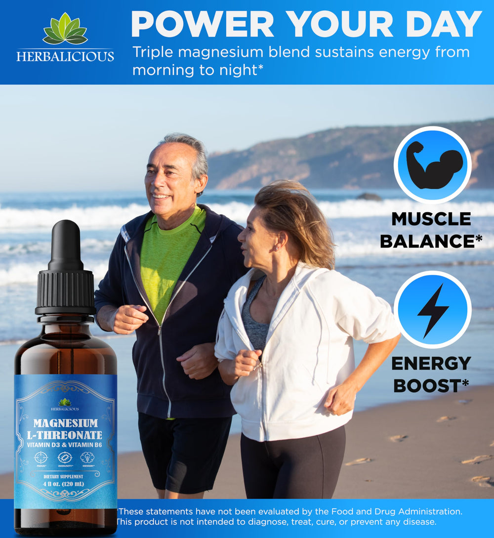 HERBALICIOUS Magnesium Complex Liquid dispense pour demonstrates easy dosing for evenings.