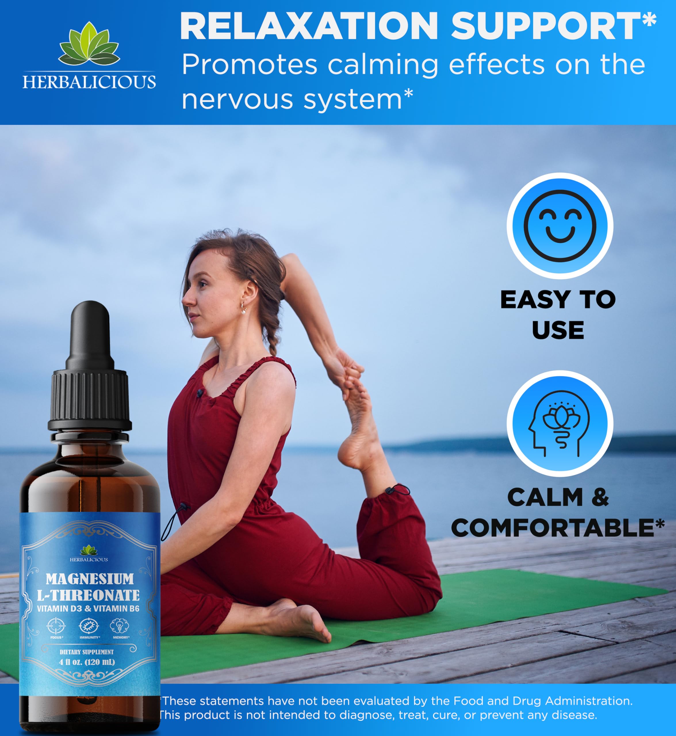 HERBALICIOUS Magnesium Complex Liquid label emphasizes natural ingredients and clean sourcing.