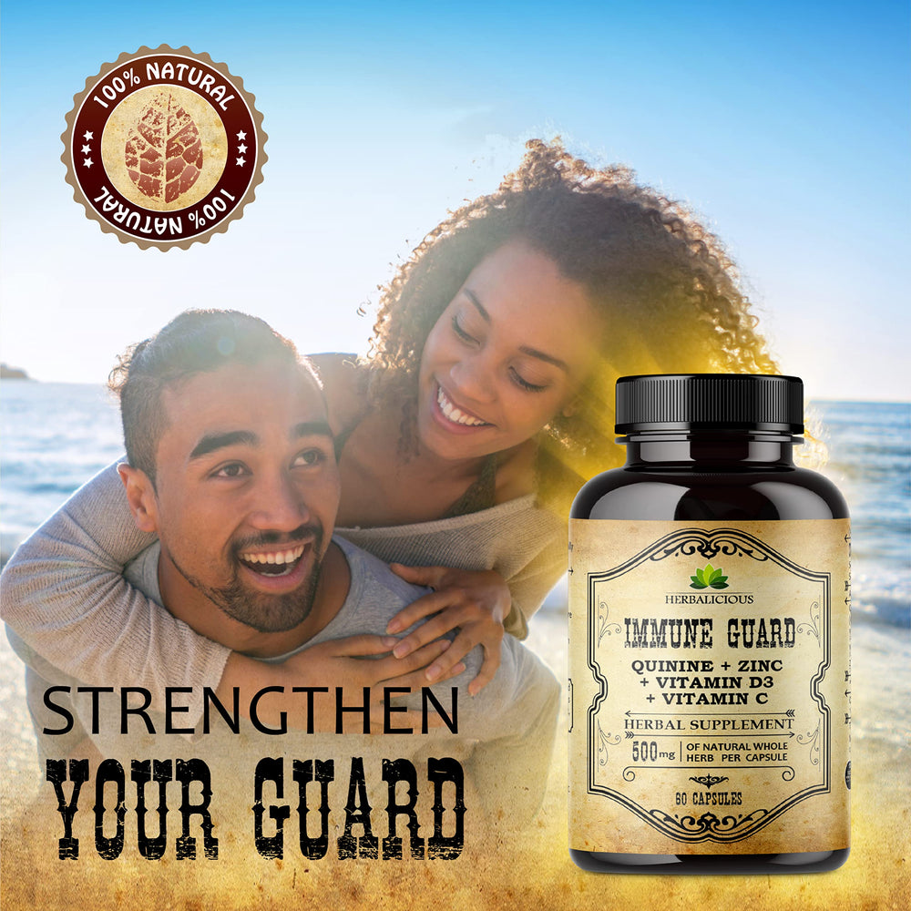 HERBALICIOUS Quinine Immune Guard on a kitchen counter suggesting gut wellness