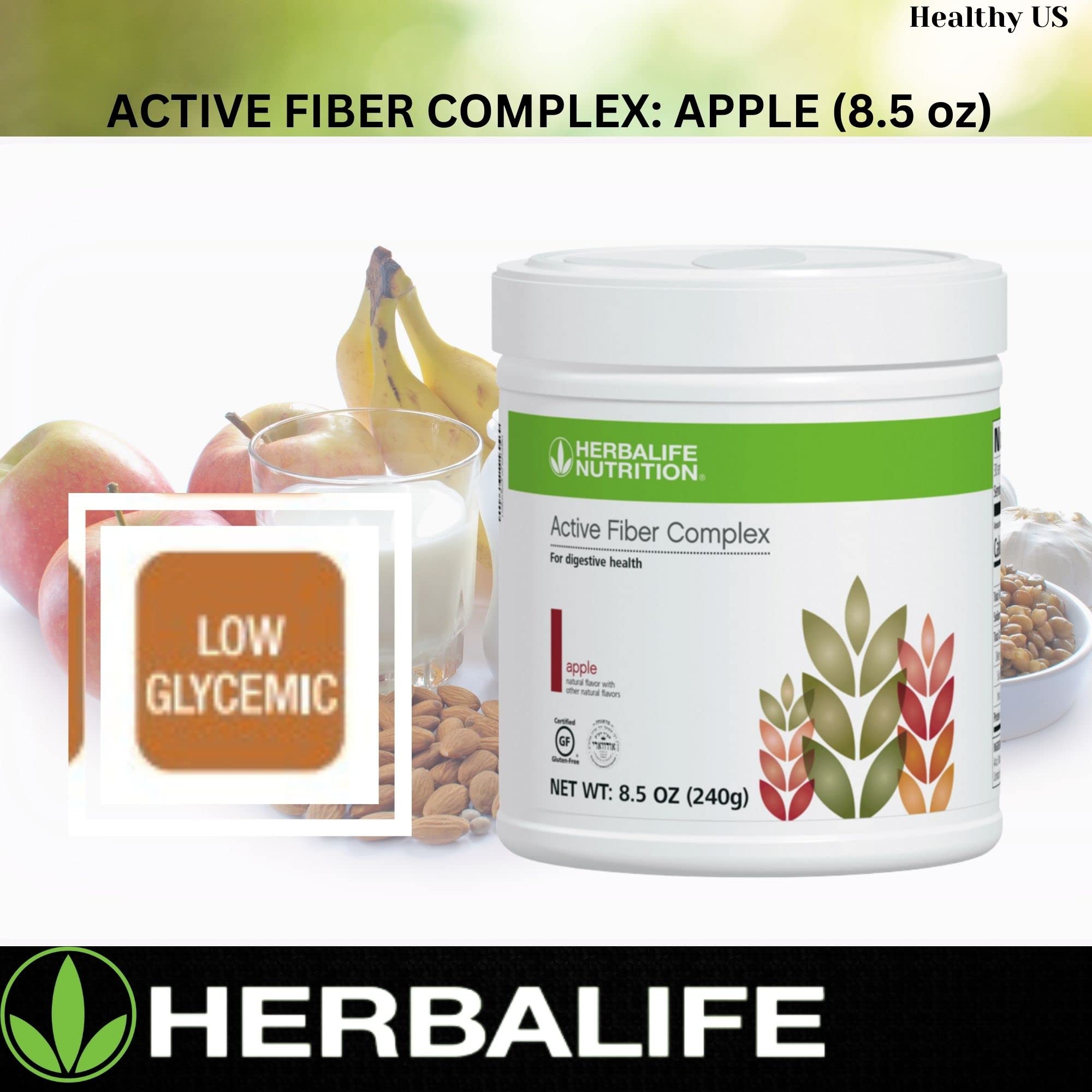 Herbalife Active Fiber Complex Apple Flavor powder dissolved in a glass of water