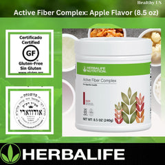 Herbalife Active Fiber Complex Apple Flavor powder dissolving in water with a clear glass