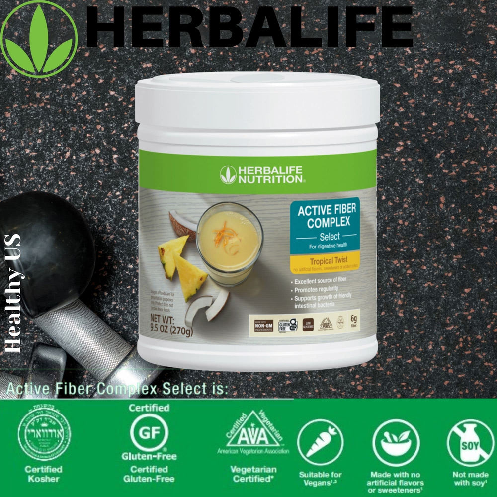 Herbalife Active Fiber Complex Select Tropical Twist dissolving powder in water for a refreshing drink