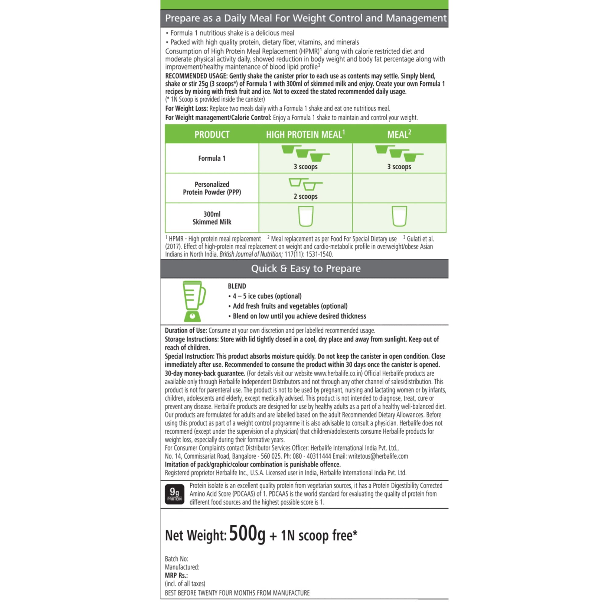 Herbalife Formula 1 Dutch Chocolate nutrition label shown for transparency.