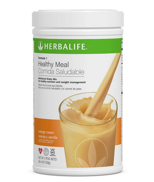 Herbalife Formula 1 Orange Cream bottle, a convenient meal replacement for busy mornings.
