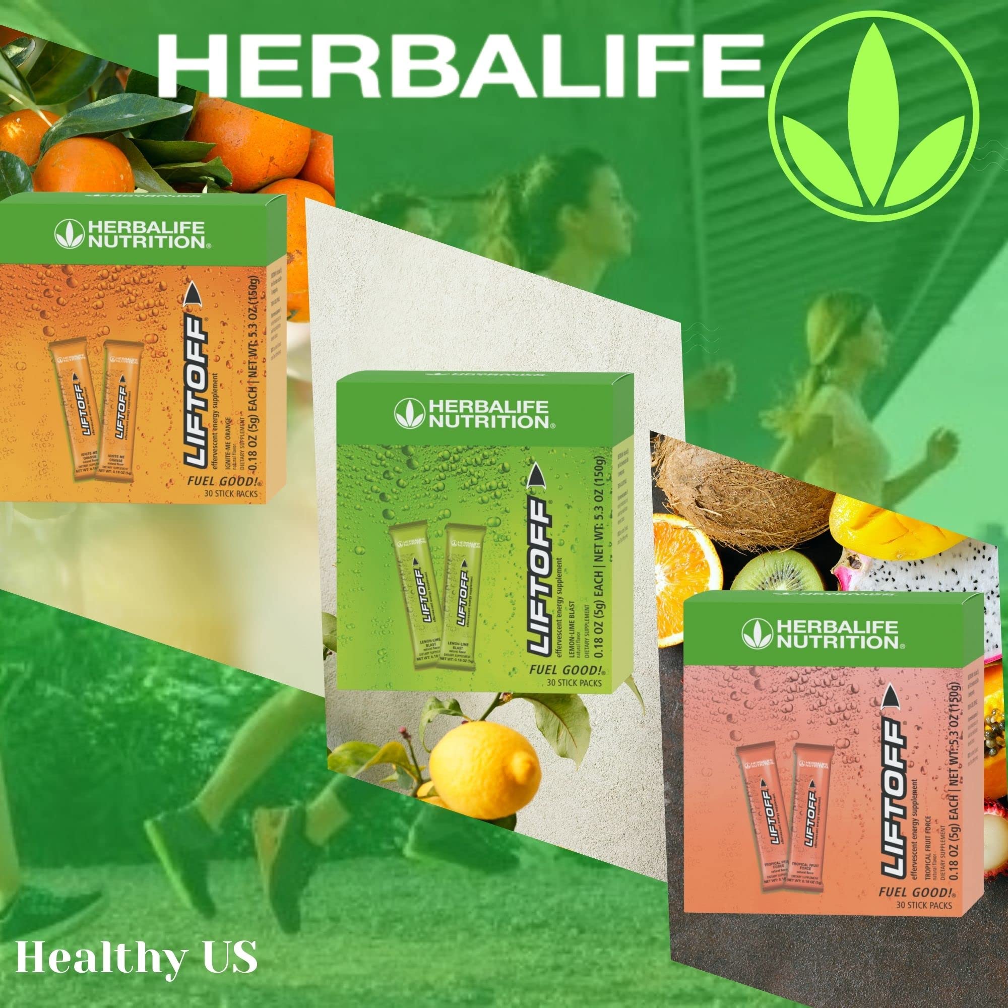 Herbalife Liftoff bottle and tablets with vibrant pomegranate-berry label