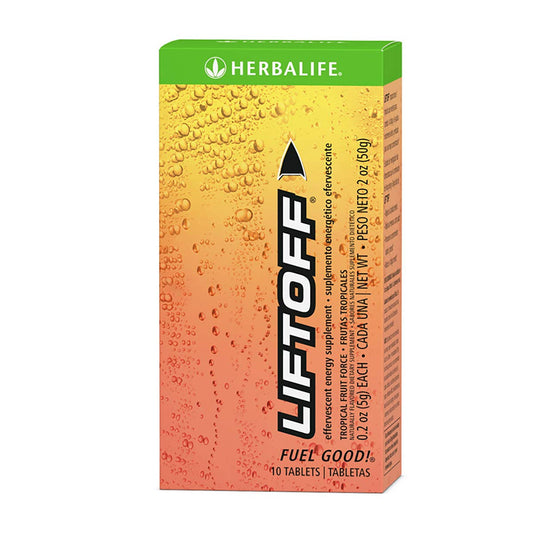 Herbalife Liftoff Tropical Fruit Force bottle ready for on-the-go energy.