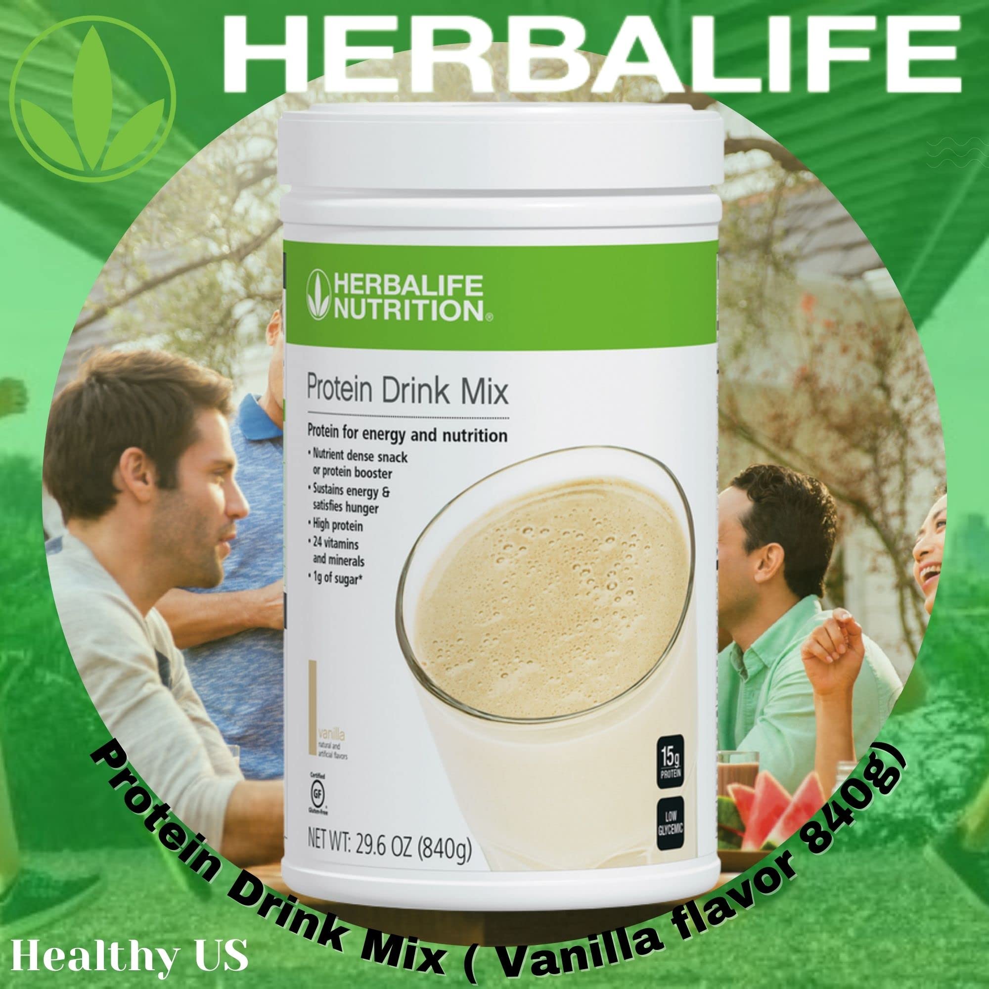 Herbalife protein drink mix vanilla powder closeup, smooth texture for creamy shakes