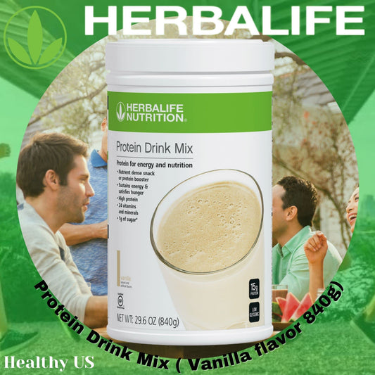 Herbalife protein drink mix vanilla powder closeup, smooth texture for creamy shakes