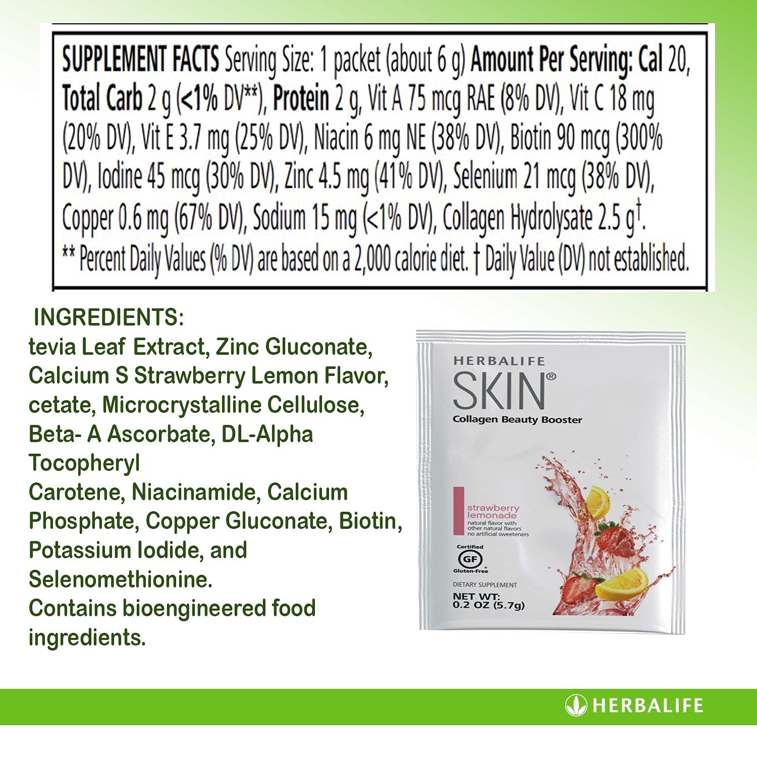 Herbalife Skin nutrition panel close-up showing vitamins A, C, E.