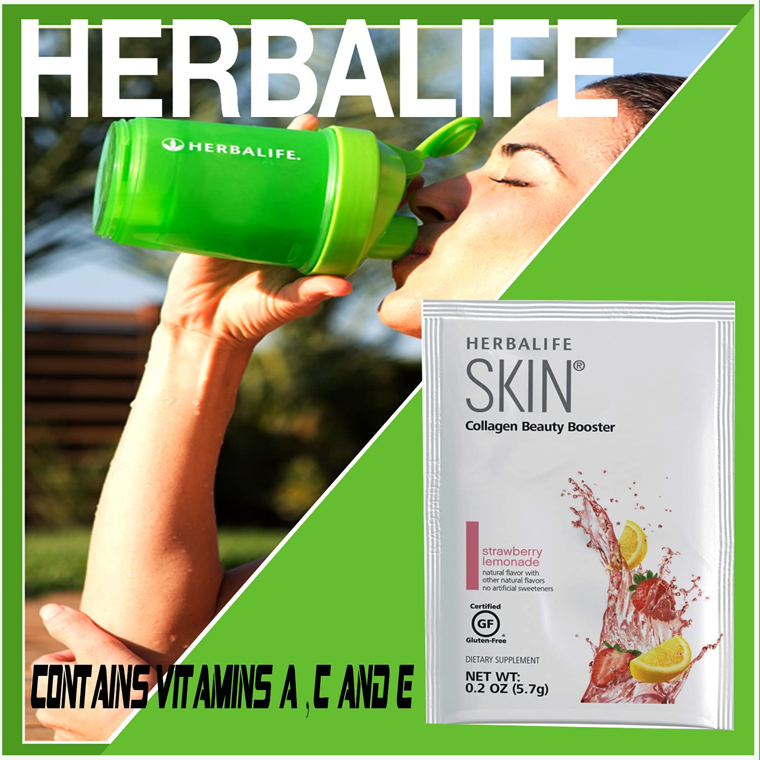 Herbalife Skin prepared drink serving with strawberry-lemonade flavor.