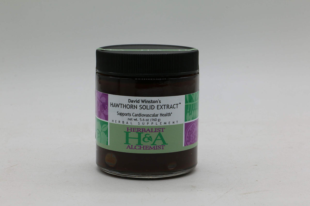 Herbalist & Alchemist hawthorn solid extract bottle for easy daily use and berry flavor.