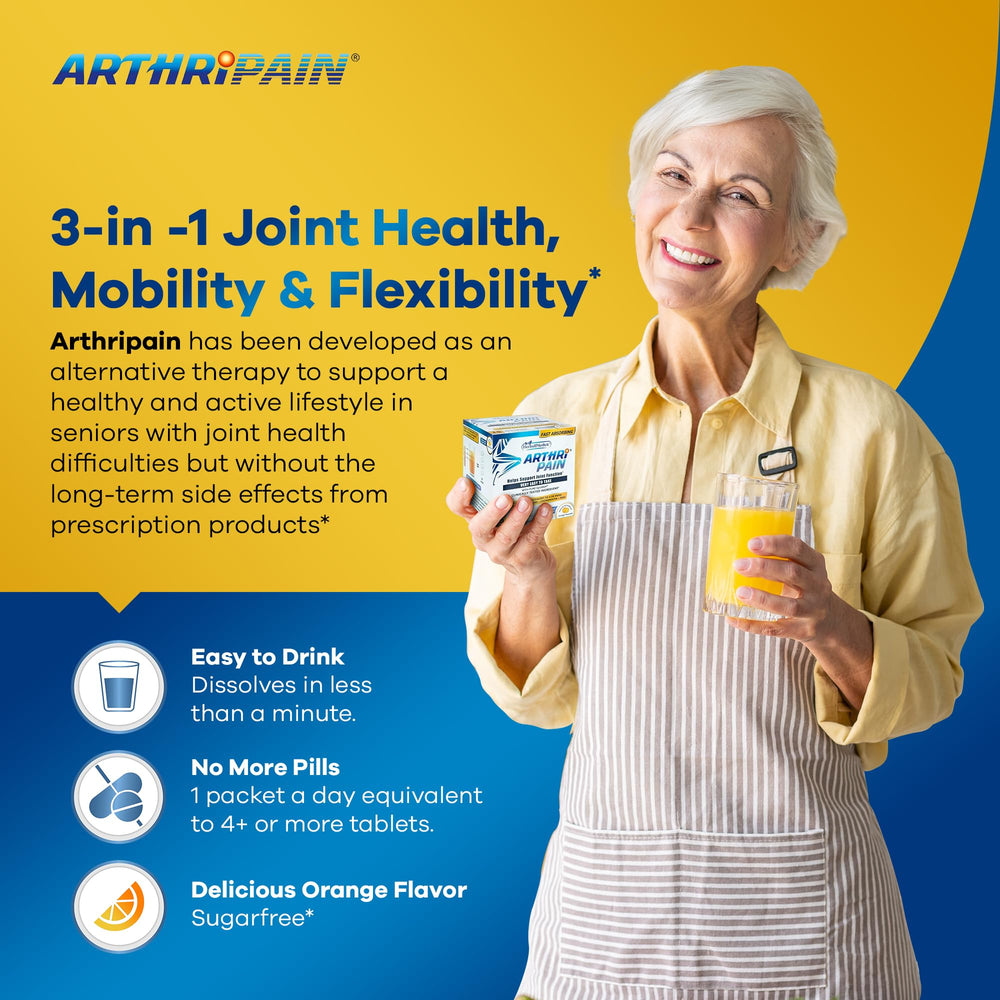 Close-up of Arthripain sachet showing powder blend for mobility