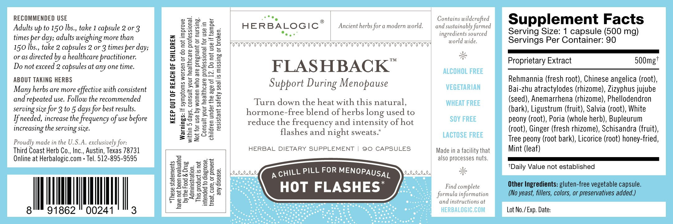 Close-up of Herbalogic Flashback capsules for daily wellness.