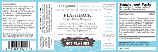 Close-up of Herbalogic Flashback capsules for daily wellness.
