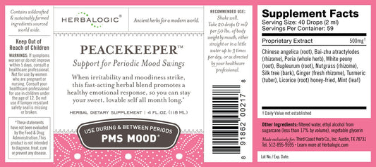 Herbalogic Peacekeeper dropper pour for easy daily use and mood balance.