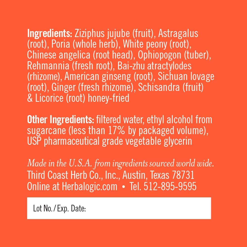 Herbalogic Peak Power back label highlights ingredients for energy balance