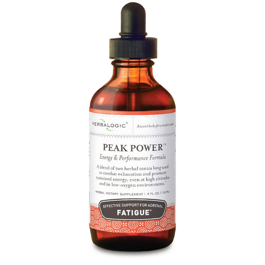 Herbalogic Peak Power drops label shows clean branding and stimulant-free energy potential