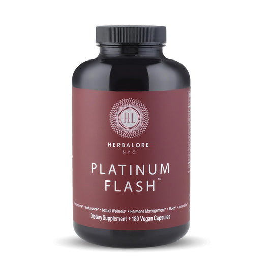Herbalore Platinum Flash bottle pour; easy daily energy and mood support.