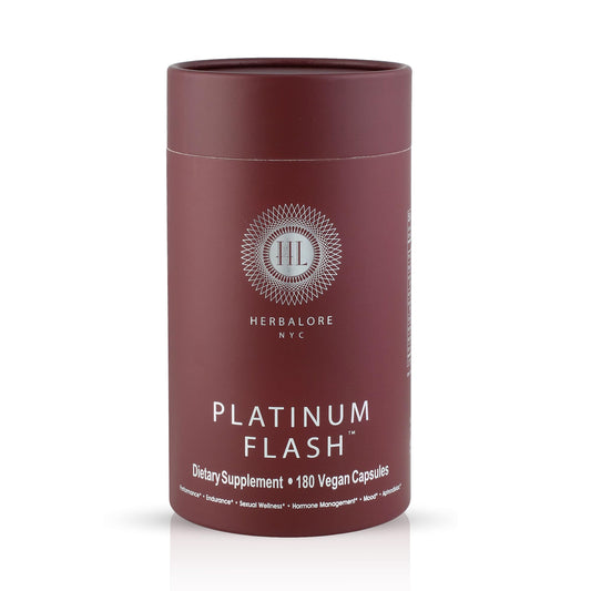Herbalore Platinum Flash capsules close-up; convenient daily endurance support.