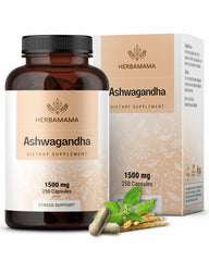 Herbamama Ashwagandha bottle front promoting daily calm support