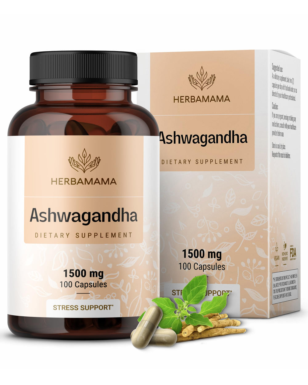 HERBAMAMA Ashwagandha capsules bottle ready for daily calm and focus support.